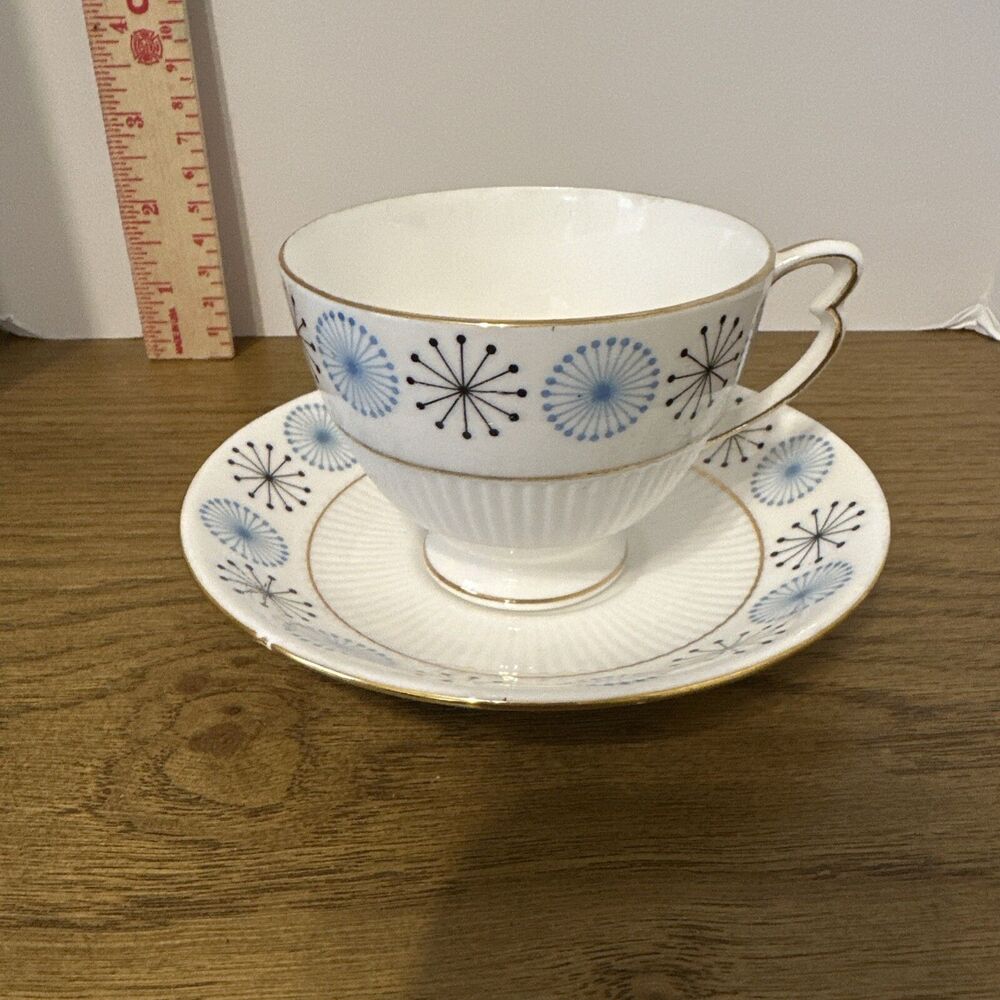 Vintage Colclough Bone China Starburst Atomic Tea Cup And Saucer Set England
